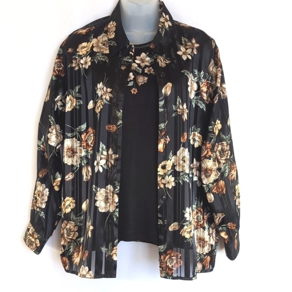 Bon Worth 2 Piece Blouse Set Floral Size MP